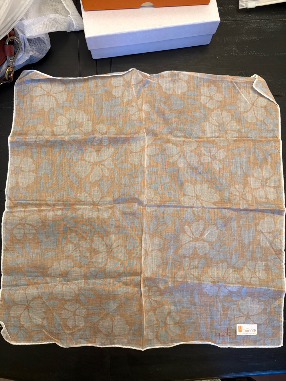 Torrente Light Orange Floral Square Scarf